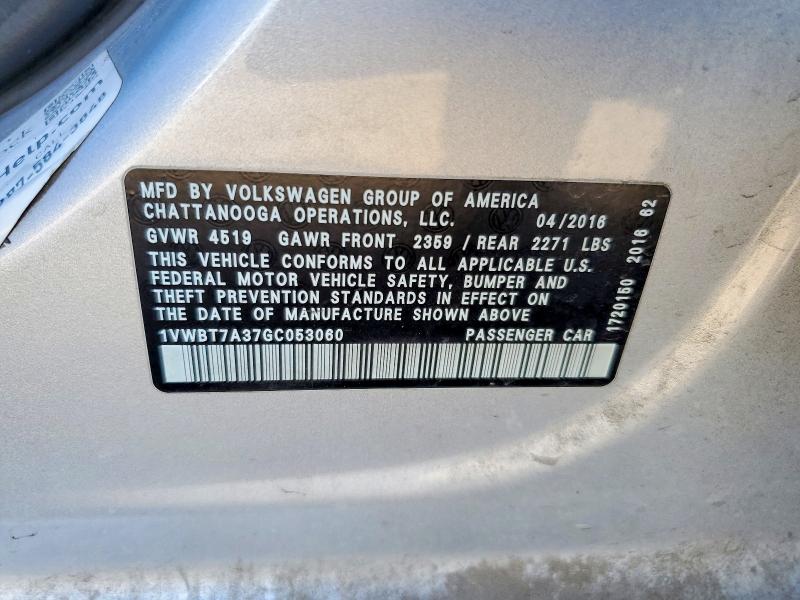 Продаж на аукціоні авто 2016 Volkswagen Passat, vin: 1VWBT7A37GC053060, номер лоту: 76462905