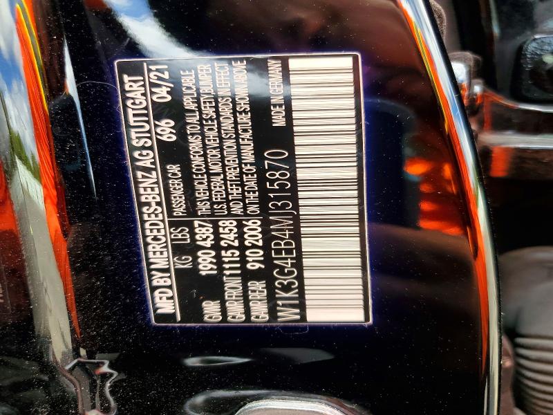 Aukcja sprzedaży 2021 Mercedes-benz A, vin: W1K3G4EB4MJ315870, numer aukcji: 78310255