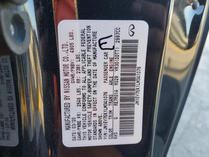Aukcja sprzedaży 2020 Infiniti Q60, vin: JN1EV7EK1LM341076, numer aukcji: 78353085