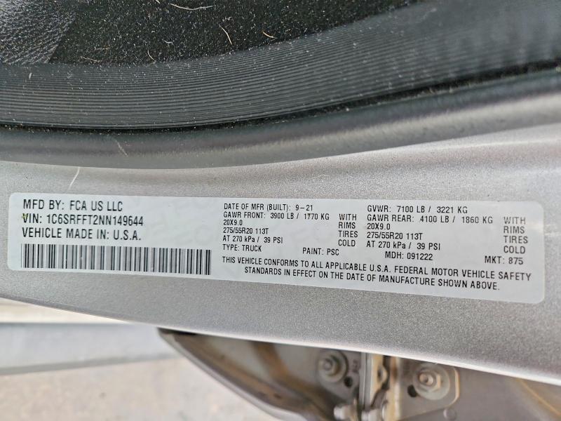 Продажа на аукционе авто 2022 Ram 1500, vin: 1C6SRFFT2NN149644, номер лота: 75403695