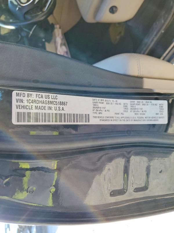 Продаж на аукціоні авто 2021 Dodge Durango, vin: 1C4RDHAG8MC518867, номер лоту: 76868755