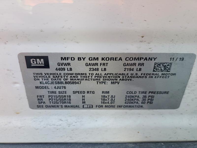 2020 Buick Encore მანქანა იყიდება აუქციონზე, vin: KL4CJESB8LB058947, აუქციონის ნომერი: 77471755