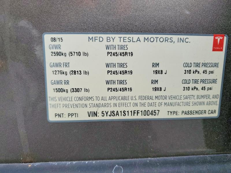 77673085 :رقم المزاد ، 5YJSA1S11FF100457 vin ، 2015 Tesla Model S مزاد بيع