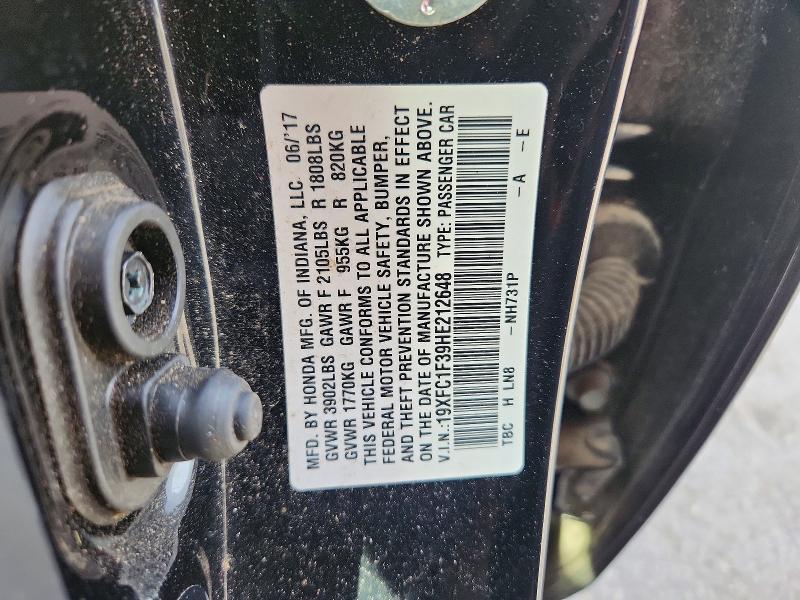 2017 Honda Civic მანქანა იყიდება აუქციონზე, vin: 19XFC1F39HE212648, აუქციონის ნომერი: 75983425