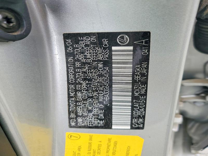 Продаж на аукціоні авто 2004 Lexus Es, vin: JTHBA30G645054754, номер лоту: 74509625