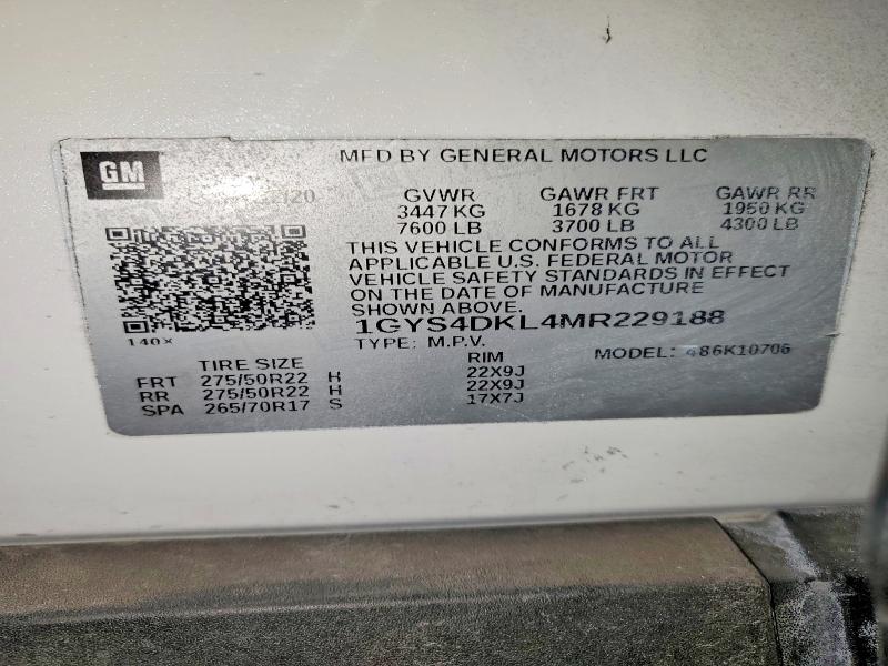 Продаж на аукціоні авто 2021 Cadillac Escalade, vin: 1GYS4DKL4MR229188, номер лоту: 78698895