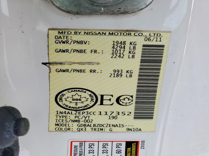 Aukcja sprzedaży 2012 Nissan Altima, vin: 1N4AL2EP3CC117352, numer aukcji: 78544115