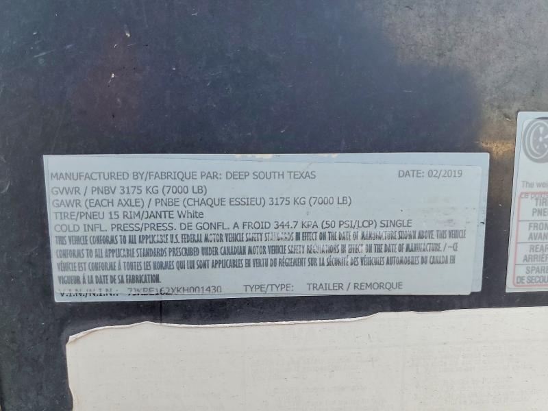 Продаж на аукціоні авто 2019 Trailer Other, vin: 7JKBE162XKH001430, номер лоту: 78284925