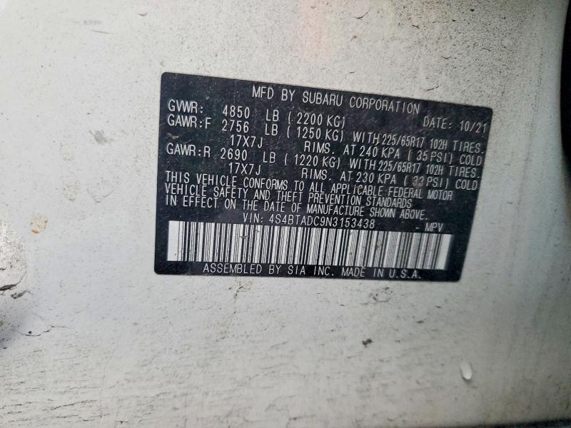 Aukcja sprzedaży 2022 Subaru Outback, vin: 4S4BTADC9N3153438, numer aukcji: 75678975