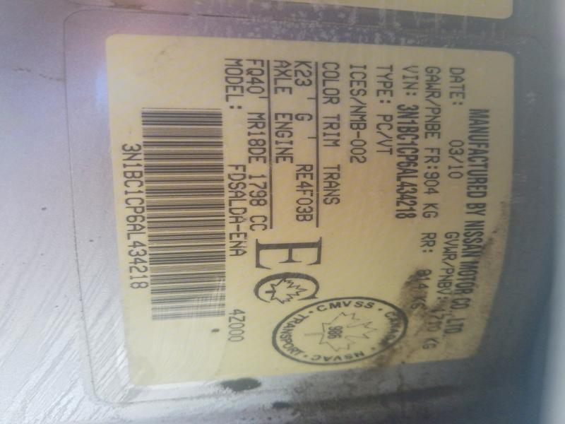 74328555 :رقم المزاد ، 3N1BC1CP6AL434218 vin ، 2010 Niss Versa مزاد بيع