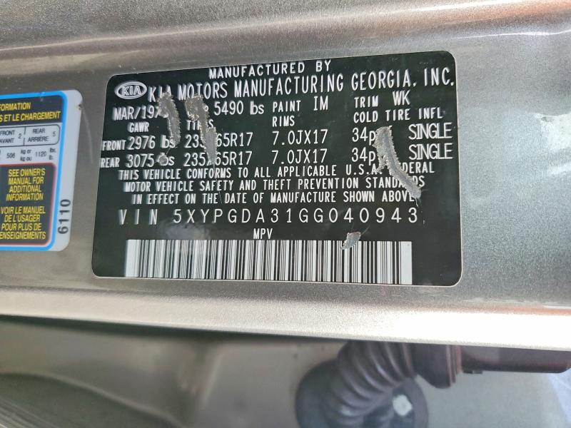 Aukcja sprzedaży 2016 Kia Sorento, vin: 5XYPGDA31GG040943, numer aukcji: 78978105