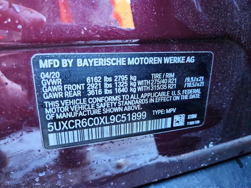 77685115 :رقم المزاد ، 5UXCR6C0XL9C51899 vin ، 2020 Bmw X5 مزاد بيع