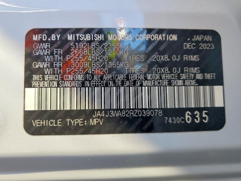 78780455 :رقم المزاد ، JA4J3WA82RZ039078 vin ، 2024 Mitsubishi Outlander مزاد بيع