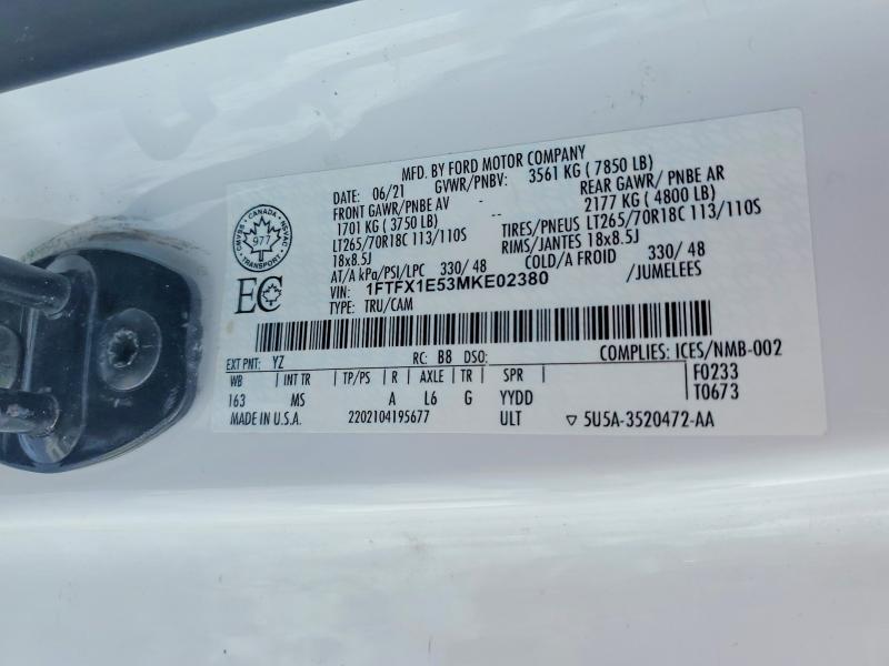 Aukcja sprzedaży 2021 Ford F150, vin: 1FTFX1E53MKE02380, numer aukcji: 75640115
