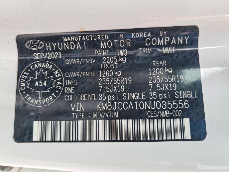 Aukcja sprzedaży 2022 Hyundai Tucson, vin: KM8JCCA10NU035556, numer aukcji: 76966145