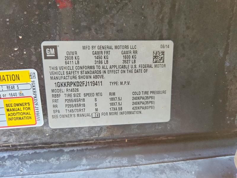 Aukcja sprzedaży 2015 Gmc Acadia, vin: 1GKKRPKD2FJ119411, numer aukcji: 76321385