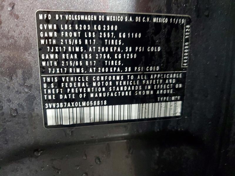 Aukcja sprzedaży 2020 Volkswagen Tiguan, vin: 3VV3B7AX0LM058818, numer aukcji: 77879805