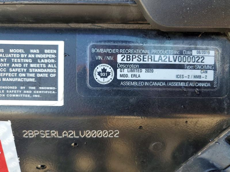 2020 Ski Doo Grand Touring Limite მანქანა იყიდება აუქციონზე, vin: 2BPSERLA2LV000022, აუქციონის ნომერი: 76438775