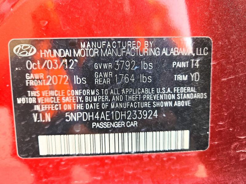 2013 Hyundai Elantra მანქანა იყიდება აუქციონზე, vin: 5NPDH4AE1DH233924, აუქციონის ნომერი: 76738555