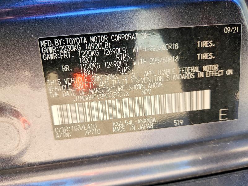 Продажа на аукционе авто 2021 Toyota Rav4 Hybrid, vin: JTMB6RFV8MD039318, номер лота: 78779215