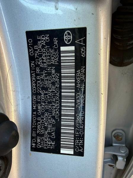 Aukcja sprzedaży 2010 Toyota Prius, vin: JTDKN3DUXA0145492, numer aukcji: 78753505
