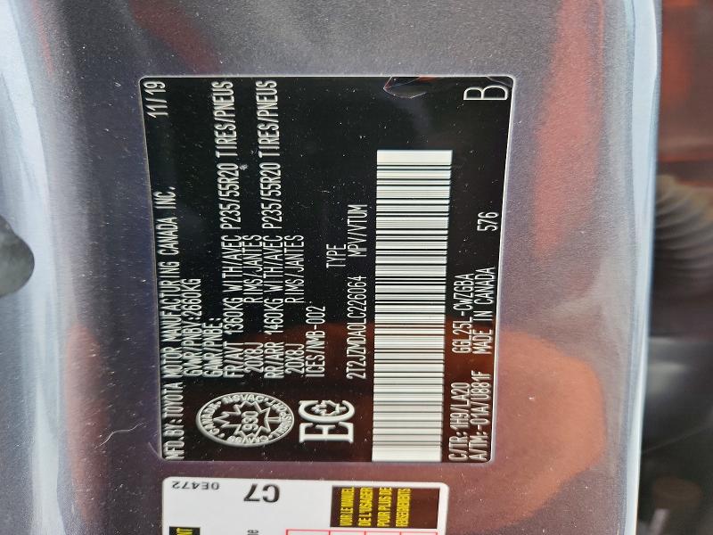 78607645 :رقم المزاد ، 2T2JZMDA0LC226064 vin ، 2020 Lexus Rx 350 مزاد بيع