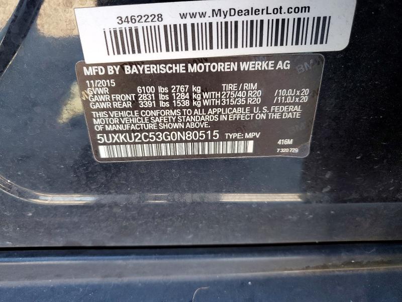 2016 Bmw X6 მანქანა იყიდება აუქციონზე, vin: 5UXKU2C53G0N80515, აუქციონის ნომერი: 76439415