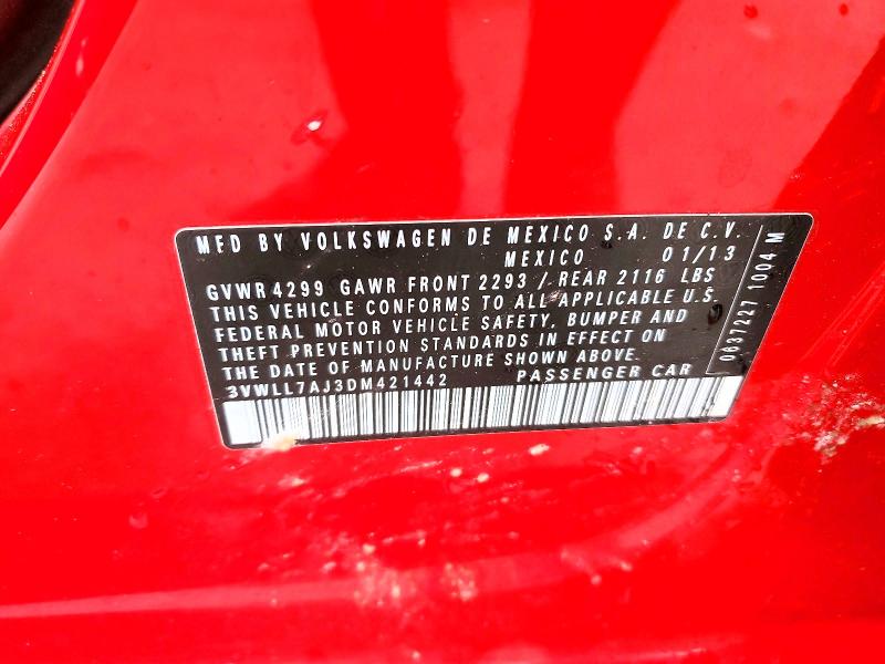 76203315 :رقم المزاد ، 3VWLL7AJ3DM421442 vin ، 2013 Volkswagen Jetta مزاد بيع