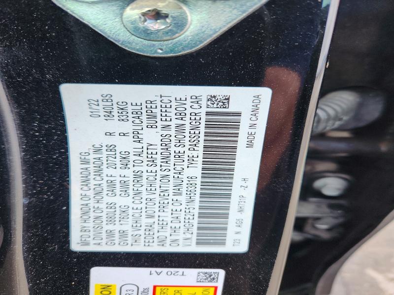 Продаж на аукціоні авто 2022 Honda Civic, vin: 2HGFE2F51NH563816, номер лоту: 76748705