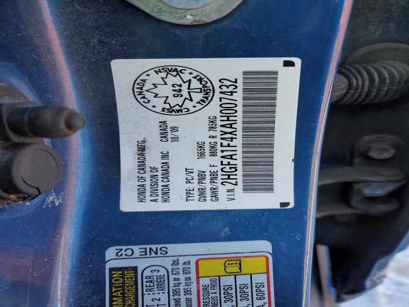 78642425 :رقم المزاد ، 2HGFA1F4XAH007432 vin ، 2010 Honda Civic مزاد بيع