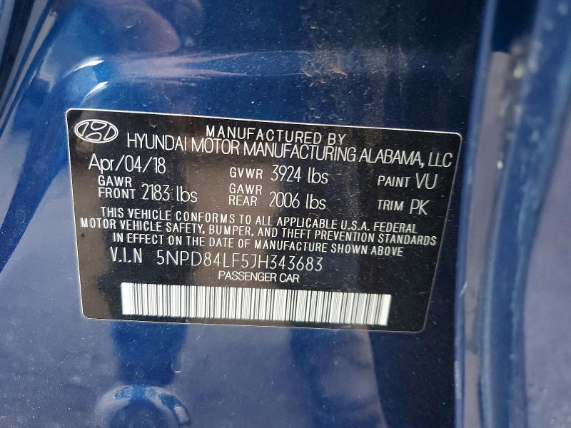 75927045 :رقم المزاد ، 5NPD84LF5JH343683 vin ، 2018 Hyundai Elantra Se مزاد بيع