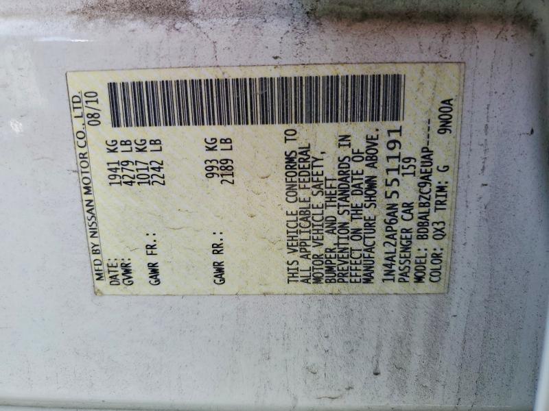 Aukcja sprzedaży 2010 Nissan Altima, vin: 1N4AL2AP6AN551191, numer aukcji: 78774585