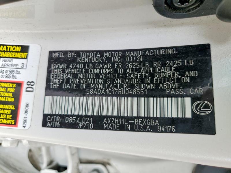 Aukcja sprzedaży 2024 Lexus Es, vin: 58ADA1C17RU048551, numer aukcji: 75313865