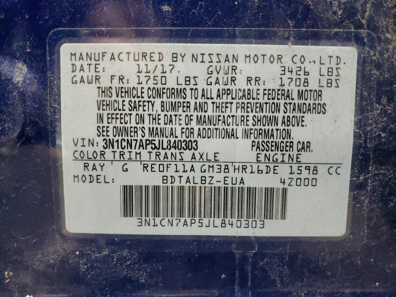 Aukcja sprzedaży 2018 Nissan Versa, vin: 3N1CN7AP5JL840303, numer aukcji: 76231255
