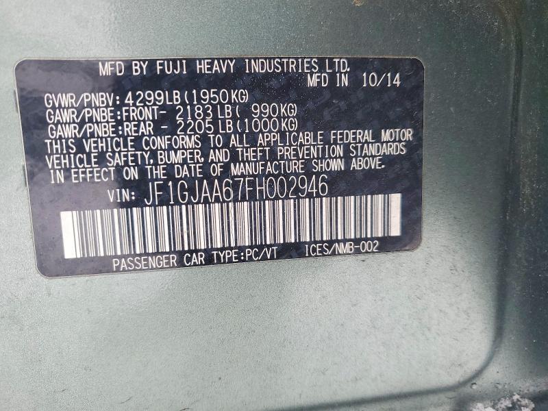 76916445 :رقم المزاد ، JF1GJAA67FH002946 vin ، 2015 Subaru Impreza مزاد بيع