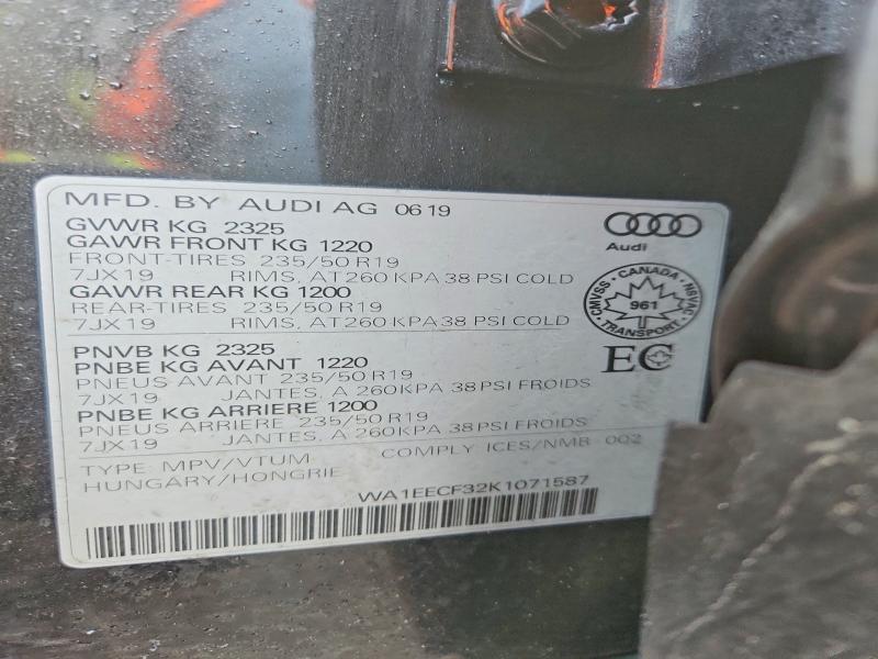 Aukcja sprzedaży 2019 Audi Q3, vin: WA1EECF32K1071587, numer aukcji: 74799925