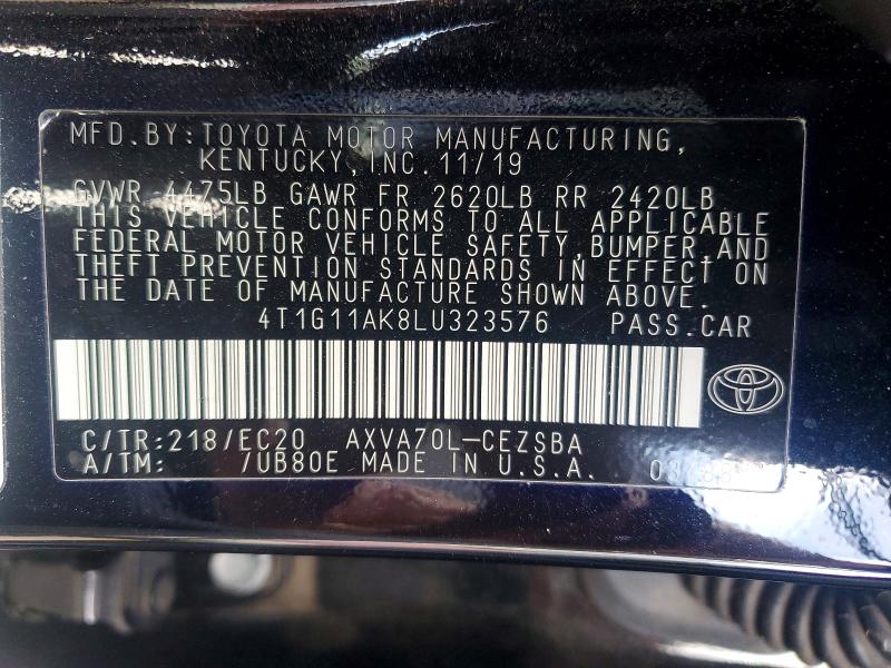 78154345 :رقم المزاد ، 4T1G11AK8LU323576 vin ، 2020 Toyota Camry مزاد بيع