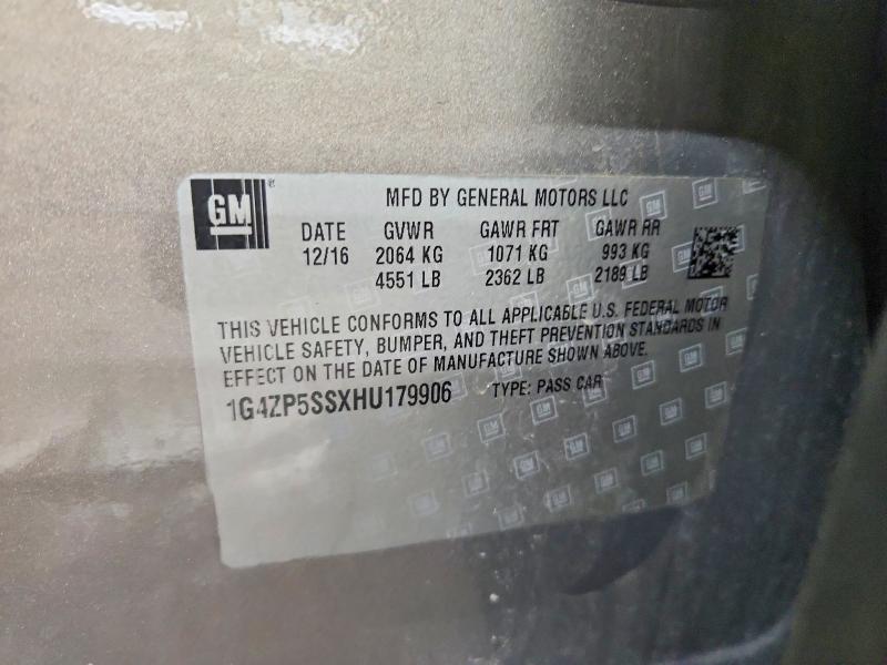 2017 Buick Lacrosse მანქანა იყიდება აუქციონზე, vin: 1G4ZP5SSXHU179906, აუქციონის ნომერი: 78540865