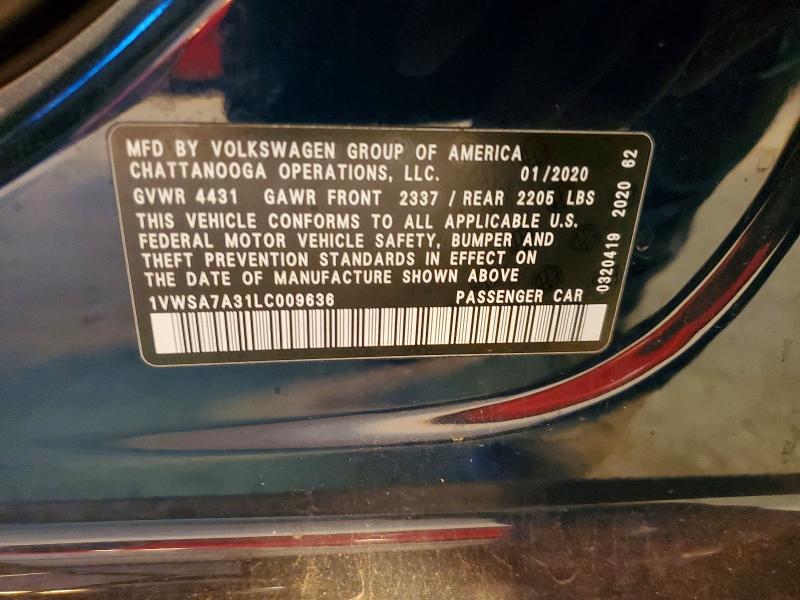 Продаж на аукціоні авто 2020 Volkswagen Passat, vin: 1VWSA7A31LC009636, номер лоту: 75648745