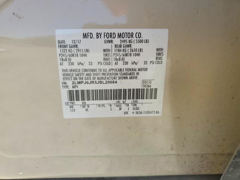 2018 Lincoln Mkx მანქანა იყიდება აუქციონზე, vin: 2LMPJ6JR5JBL20684, აუქციონის ნომერი: 75999355