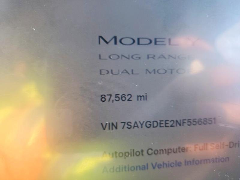 Aukcja sprzedaży 2022 Tesla Model Y, vin: 7SAYGDEE2NF556851, numer aukcji: 79598885