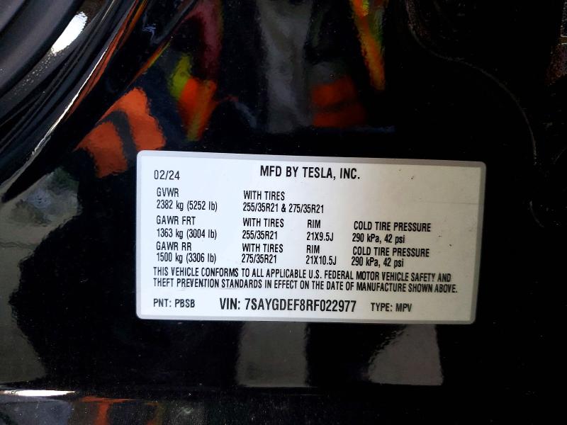 Aukcja sprzedaży 2024 Tesla Model Y, vin: 7SAYGDEF8RF022977, numer aukcji: 76662095