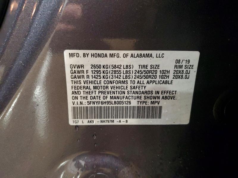 Aukcja sprzedaży 2020 Honda Pilot, vin: 5FNYF6H95LB005126, numer aukcji: 78799025