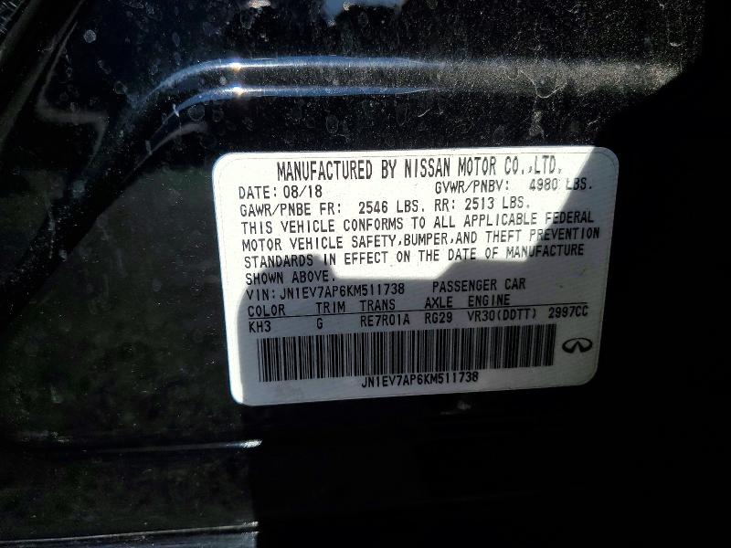 Aukcja sprzedaży 2019 Infiniti Q50, vin: JN1EV7AP6KM511738, numer aukcji: 78919835
