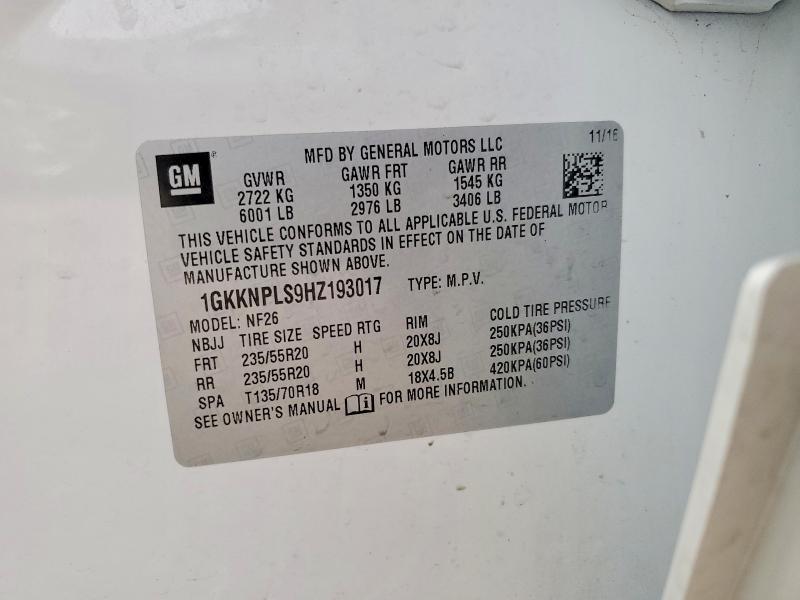 Aukcja sprzedaży 2017 Gmc Acadia, vin: 1GKKNPLS9HZ193017, numer aukcji: 78987065