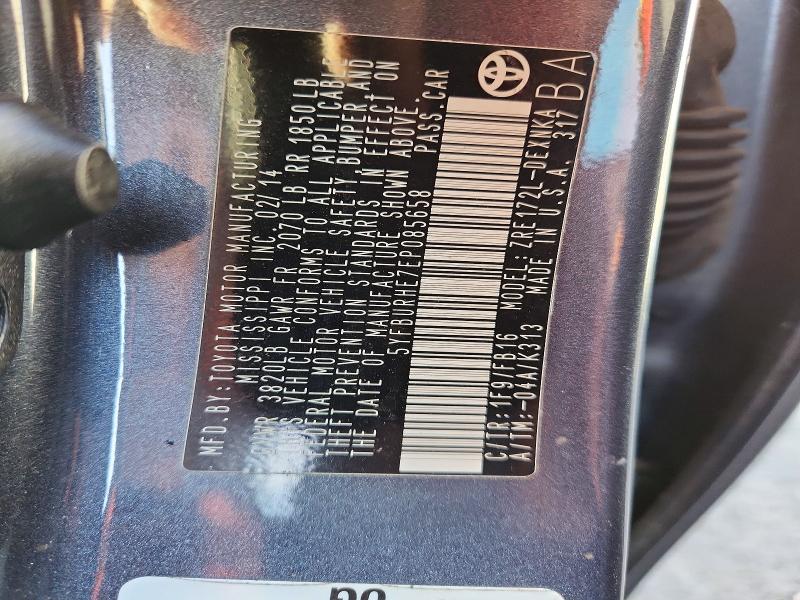 76845775 :رقم المزاد ، 5YFBURHE7EP085658 vin ، 2014 Toyota Corolla مزاد بيع