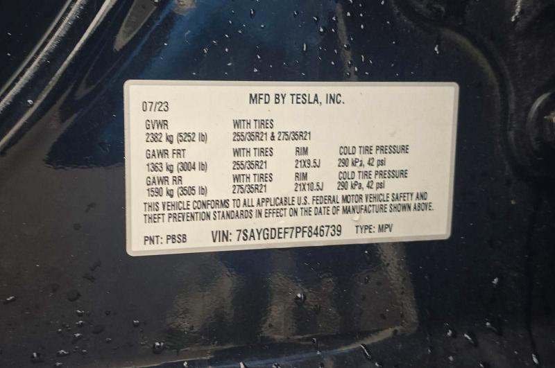 Продажа на аукционе авто 2023 Tesla Model Y, vin: 7SAYGDEF7PF846739, номер лота: 78189645