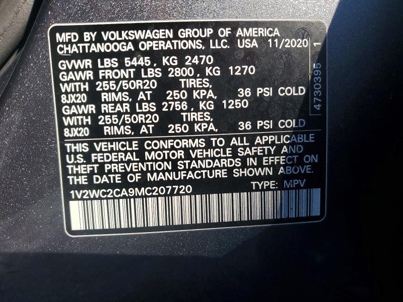 Aukcja sprzedaży 2021 Volkswagen Atlas Cross Sport, vin: 1V2WC2CA9MC207720, numer aukcji: 78716465