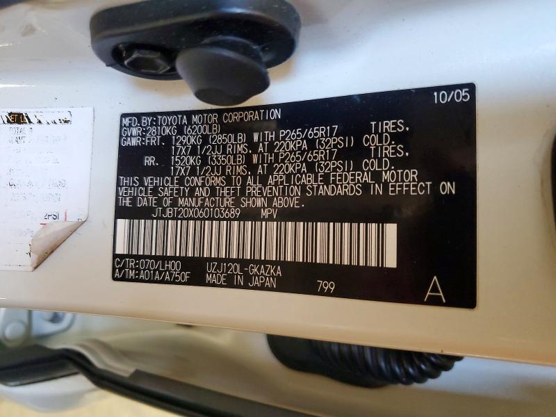 Aukcja sprzedaży 2006 Lexus Gx, vin: JTJBT20X060103689, numer aukcji: 76478575