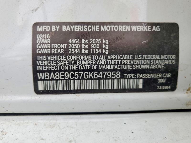 78034915 :رقم المزاد ، WBA8E9C57GK647958 vin ، 2016 Bmw 328 مزاد بيع